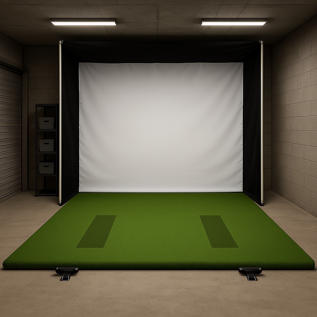 Home golf simulator in a garage